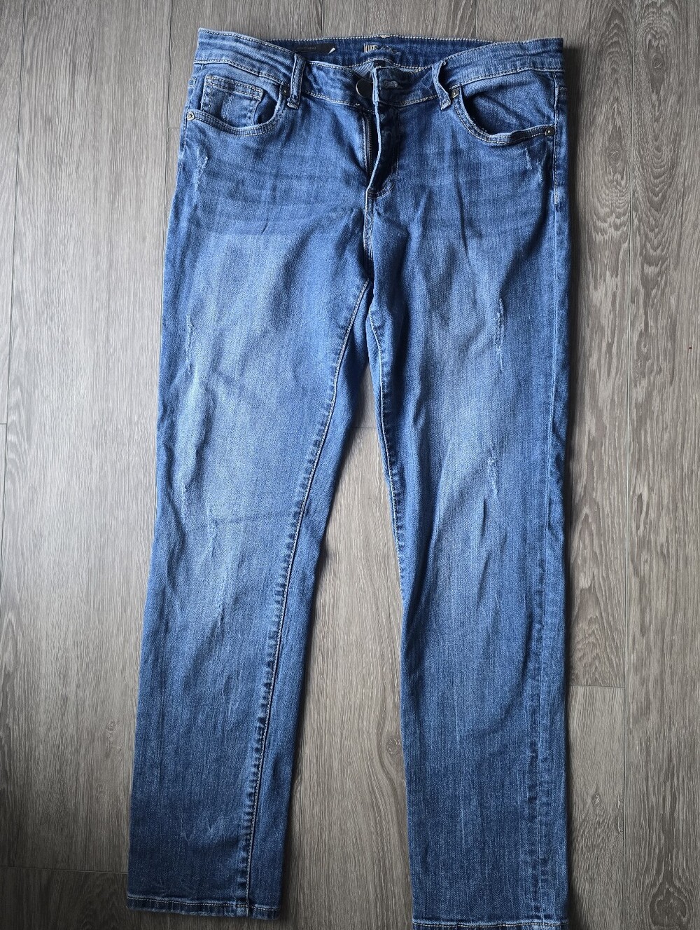 KUT from the Kloth Boyfriend Jeans Medium Wash Distressed Size 10 Straight Leg